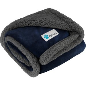 PetAmi Sherpa Cat & Dog Blanket, Navy & Gray Sherpa, 29 x 40-in
