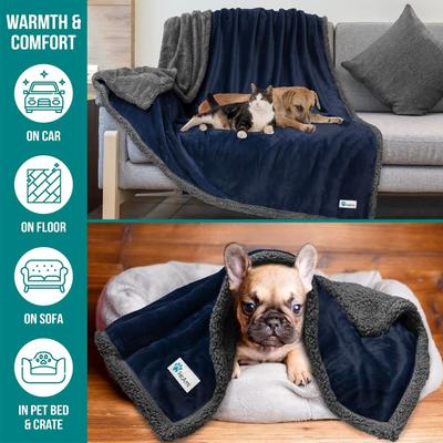 Show full view: PetAmi Sherpa Cat & Dog Blanket, Navy & Gray Sherpa, 29 x 40-in slide 5 of 9