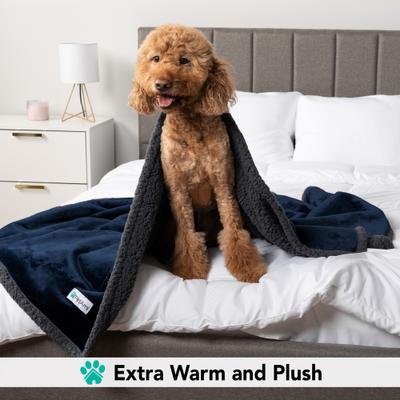 Show full view: PetAmi Sherpa Cat & Dog Blanket, Navy & Gray Sherpa, 29 x 40-in slide 4 of 9