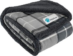 PetAmi Sherpa Cat & Dog Blanket, Plaid Charcoal Grey, 60 x 40-in