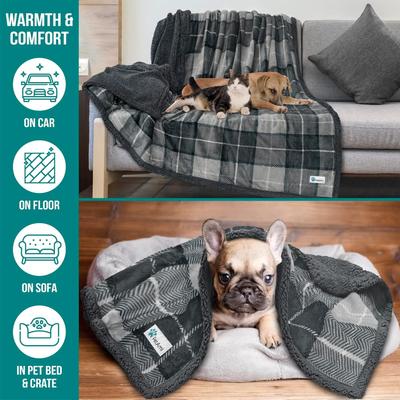 Show full view: PetAmi Sherpa Cat & Dog Blanket, Plaid Charcoal Grey, 60 x 40-in slide 5 of 9