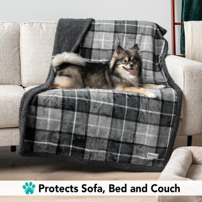 Show full view: PetAmi Sherpa Cat & Dog Blanket, Plaid Charcoal Grey, 60 x 40-in slide 3 of 9