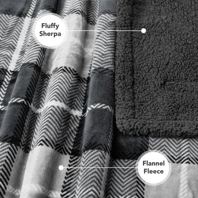 Show full view: PetAmi Sherpa Cat & Dog Blanket, Plaid Charcoal Grey, 60 x 40-in slide 2 of 9