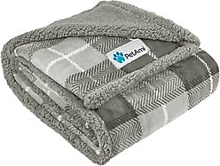 PetAmi Sherpa Cat & Dog Blanket, Plaid Light Grey, 60 x 40-in