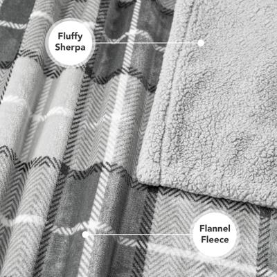Show full view: PetAmi Sherpa Cat & Dog Blanket, Plaid Light Grey, 60 x 40-in slide 3 of 10