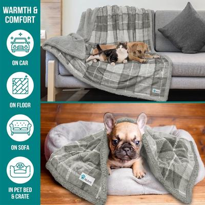 Show full view: PetAmi Sherpa Cat & Dog Blanket, Plaid Light Grey, 60 x 40-in slide 6 of 10