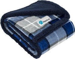 PetAmi Sherpa Cat & Dog Blanket, Plaid Navy, 60 x 40-in