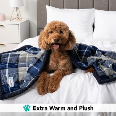 Show full view: PetAmi Sherpa Cat & Dog Blanket, Plaid Navy, 60 x 40-in slide 4 of 9