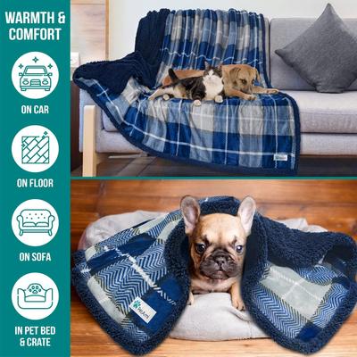 Show full view: PetAmi Sherpa Cat & Dog Blanket, Plaid Navy, 60 x 40-in slide 5 of 9