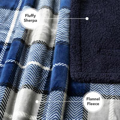 Show full view: PetAmi Sherpa Cat & Dog Blanket, Plaid Navy, 60 x 40-in slide 2 of 9
