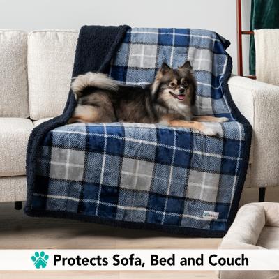 Show full view: PetAmi Sherpa Cat & Dog Blanket, Plaid Navy, 60 x 40-in slide 3 of 9