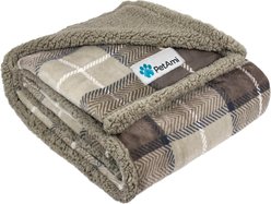 PetAmi Sherpa Cat & Dog Blanket, Plaid Taupe, 60 x 40-in