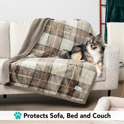 Show full view: PetAmi Sherpa Cat & Dog Blanket, Plaid Taupe, 60 x 40-in slide 3 of 9
