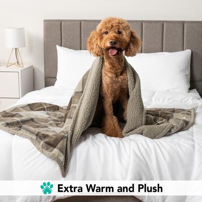 Show full view: PetAmi Sherpa Cat & Dog Blanket, Plaid Taupe, 60 x 80-in slide 4 of 9