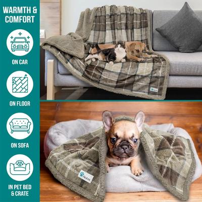 Show full view: PetAmi Sherpa Cat & Dog Blanket, Plaid Taupe, 60 x 80-in slide 5 of 9