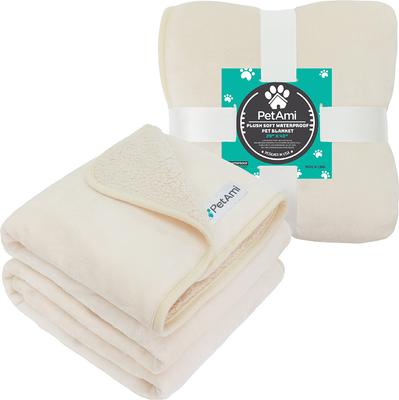 Show full view: PetAmi Sherpa Fleece Waterproof Cat & Dog Blanket, Beige, Medium  slide 8 of 10