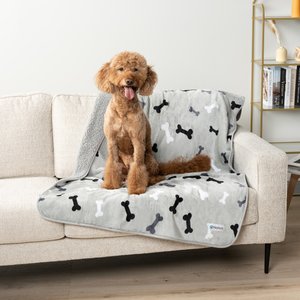 PetAmi Sherpa Fleece Waterproof Cat & Dog Blanket, Bone Gray, Large 