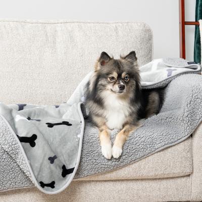 Show full view: PetAmi Sherpa Fleece Waterproof Cat & Dog Blanket, Bone Gray, Large  slide 3 of 11