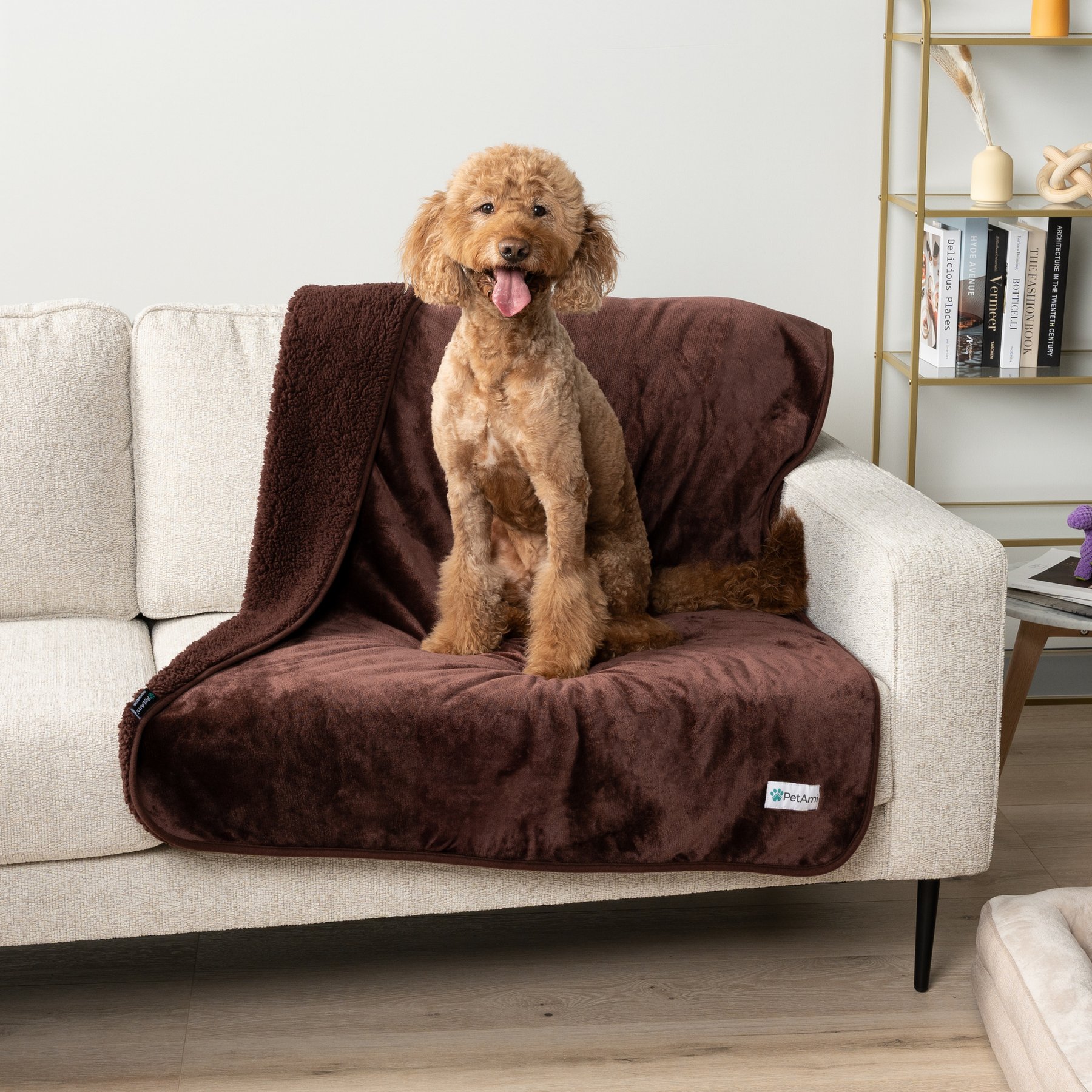 PetAmi Sherpa Fleece Waterproof Cat & Dog Blanket, Brown, Large