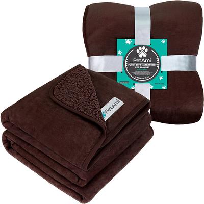 Show full view: PetAmi Sherpa Fleece Waterproof Cat & Dog Blanket, Brown, Large  slide 8 of 9