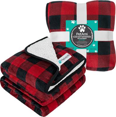 Show full view: PetAmi Sherpa Fleece Waterproof Cat & Dog Blanket, Checkered Red, Medium  slide 8 of 9