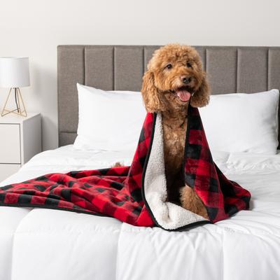 Show full view: PetAmi Sherpa Fleece Waterproof Cat & Dog Blanket, Checkered Red, Medium  slide 4 of 9