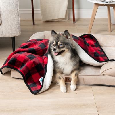 Show full view: PetAmi Sherpa Fleece Waterproof Cat & Dog Blanket, Checkered Red, Medium  slide 2 of 9