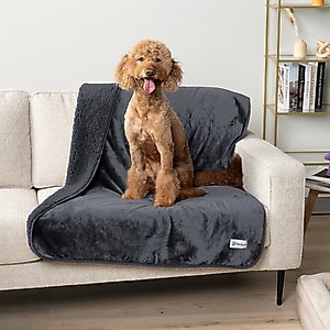 PetAmi Sherpa Fleece Waterproof Cat & Dog Blanket, Gray, Large 