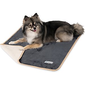 PetAmi Sherpa Fleece Waterproof Cat & Dog Blanket, Gray/Beige, Medium 