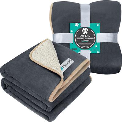Show full view: PetAmi Sherpa Fleece Waterproof Cat & Dog Blanket, Gray/Beige, Small  slide 8 of 9
