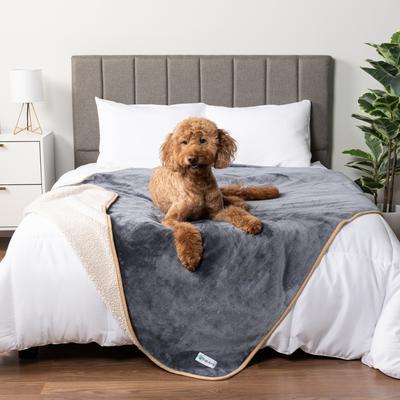 Show full view: PetAmi Sherpa Fleece Waterproof Cat & Dog Blanket, Gray/Beige, X-Large  slide 5 of 10