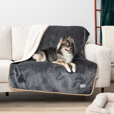 Show full view: PetAmi Sherpa Fleece Waterproof Cat & Dog Blanket, Gray/Beige, X-Large  slide 3 of 10