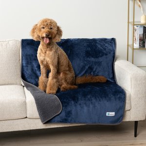 PetAmi Sherpa Fleece Waterproof Cat & Dog Blanket, Navy/Gray, Large 