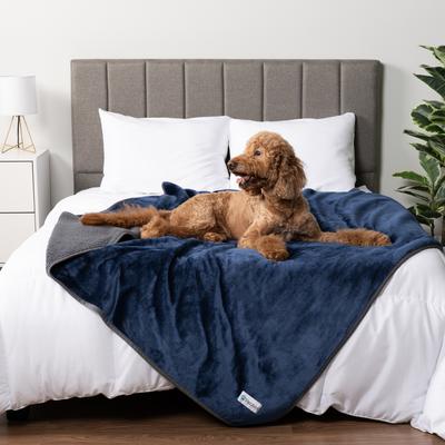 Show full view: PetAmi Sherpa Fleece Waterproof Cat & Dog Blanket, Navy/Gray, Large  slide 6 of 9