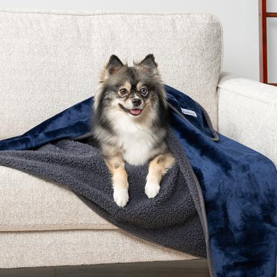 Show full view: PetAmi Sherpa Fleece Waterproof Cat & Dog Blanket, Navy/Gray, Large  slide 4 of 9