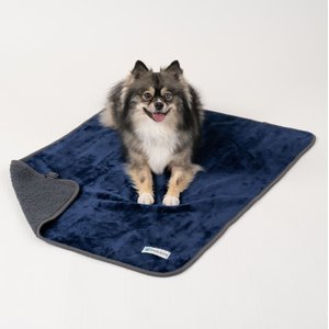 PetAmi Sherpa Fleece Waterproof Cat & Dog Blanket, Navy/Gray, Medium 