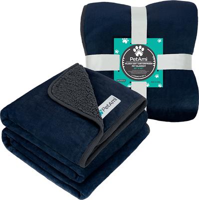 Show full view: PetAmi Sherpa Fleece Waterproof Cat & Dog Blanket, Navy/Gray, Medium  slide 9 of 10