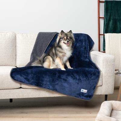 Show full view: PetAmi Sherpa Fleece Waterproof Cat & Dog Blanket, Navy/Gray, Queen  slide 2 of 9