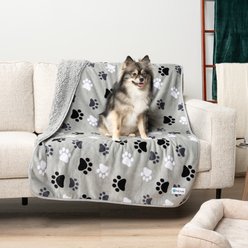 PetAmi Sherpa Fleece Waterproof Cat & Dog Blanket, Paw Gray, Large 