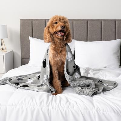 Show full view: PetAmi Sherpa Fleece Waterproof Cat & Dog Blanket, Paw Gray, Large  slide 5 of 10