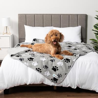 Show full view: PetAmi Sherpa Fleece Waterproof Cat & Dog Blanket, Paw Gray, Large  slide 6 of 10