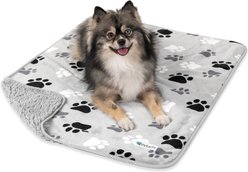 PetAmi Sherpa Fleece Waterproof Cat & Dog Blanket, Paw Gray, Medium 
