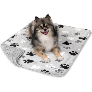 PetAmi Sherpa Fleece Waterproof Cat & Dog Blanket, Paw Gray, Medium 