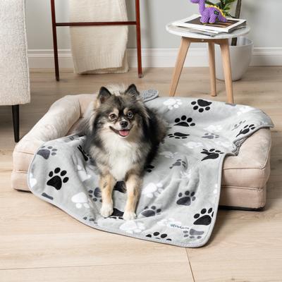 Show full view: PetAmi Sherpa Fleece Waterproof Cat & Dog Blanket, Paw Gray, Medium  slide 3 of 10