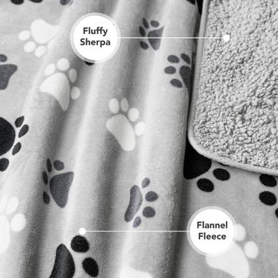 Show full view: PetAmi Sherpa Fleece Waterproof Cat & Dog Blanket, Paw Gray, Medium  slide 7 of 10
