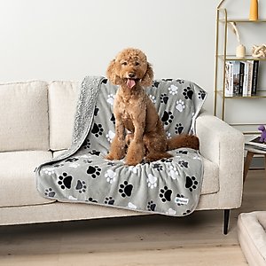 PetAmi Sherpa Fleece Waterproof Cat & Dog Blanket, Paw Gray, X-Large 