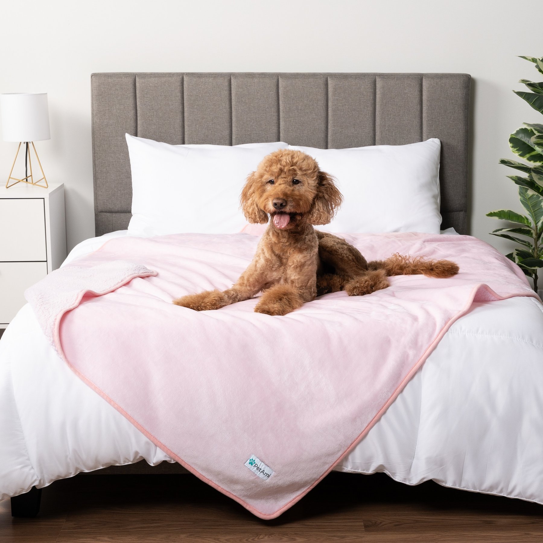 PetAmi Sherpa Fleece Waterproof Cat & Dog Blanket, Pink, Queen