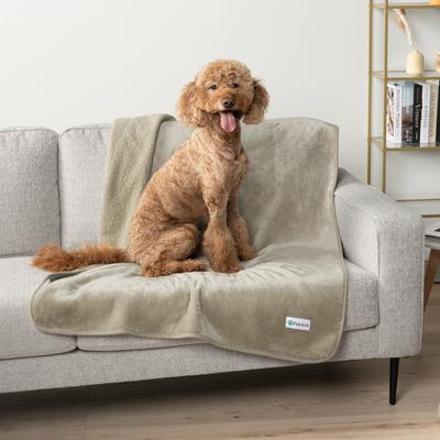 Show full view: PetAmi Sherpa Fleece Waterproof Cat & Dog Blanket, Taupe, Large  slide 2 of 9