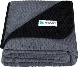 PetAmi Sherpa Fleece Waterproof Waffle Cat & Dog Blanket, Black/Gray, Large 