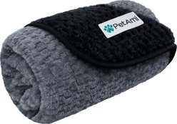 PetAmi Sherpa Fleece Waterproof Waffle Cat & Dog Blanket, Black/Gray, Medium 